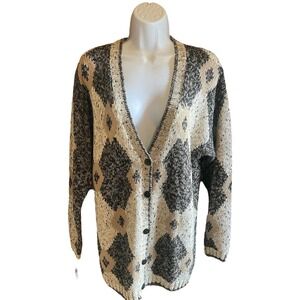 Gina Peters Cardigan Sweater‎ Open Front Geometric Pattern Vintage Academia